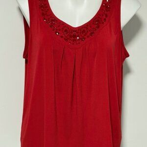 212 COLLECTION WOMENS RED TANK WITH BEADED NECKLINE LARGE